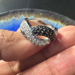 Modern ADI Black Clear CZ infinity Sterling Silver Band